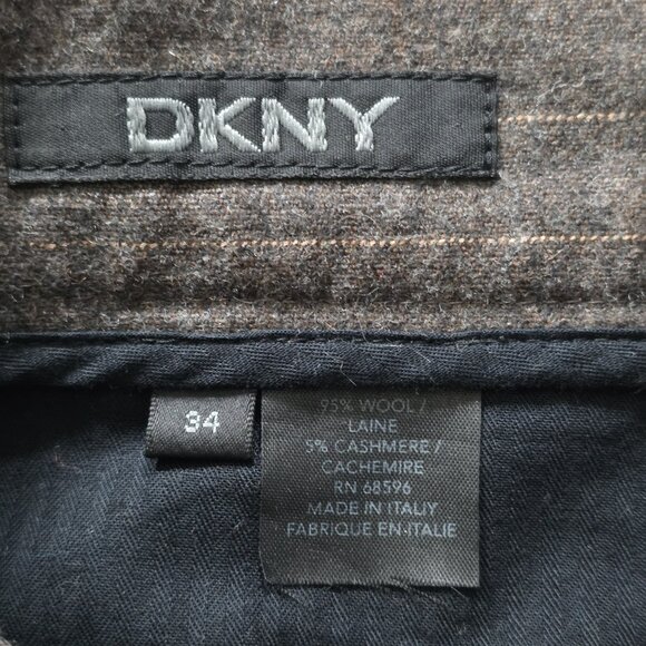 DKNY Classic Dress Trousers Mens US 34 Brown Striped Wool Cashmere Pockets Italy - Picture 3 of 16